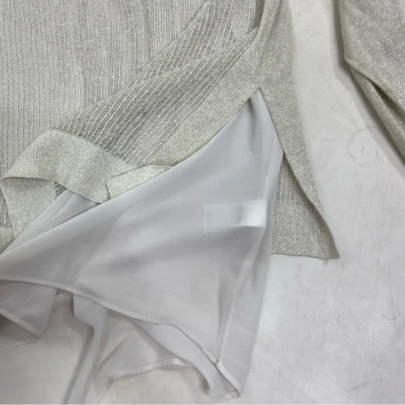 Lucky Brand ecru metallic linen bled crochet sweater shirt ruffle top.Size Large - Picture 3 of 13